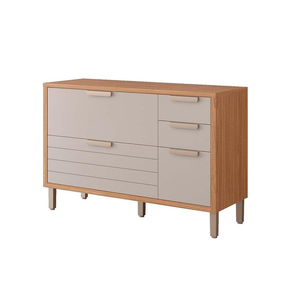 Balcão de Cozinha Eloise c/4 Gavetas e 1 Porta Basculante Riscada c/Tampo 120 cm Freijo/Off White - MGM