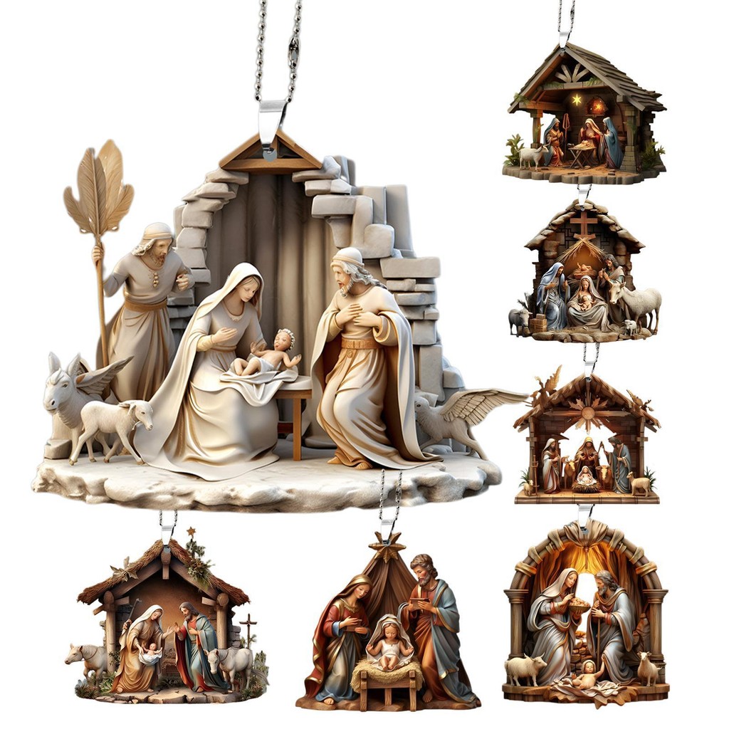 Presépio Cena Ornamentos Decoração Árvore De Natal Acrílico 3D Pingente Memorial Ornamento Para O wesacuekbr