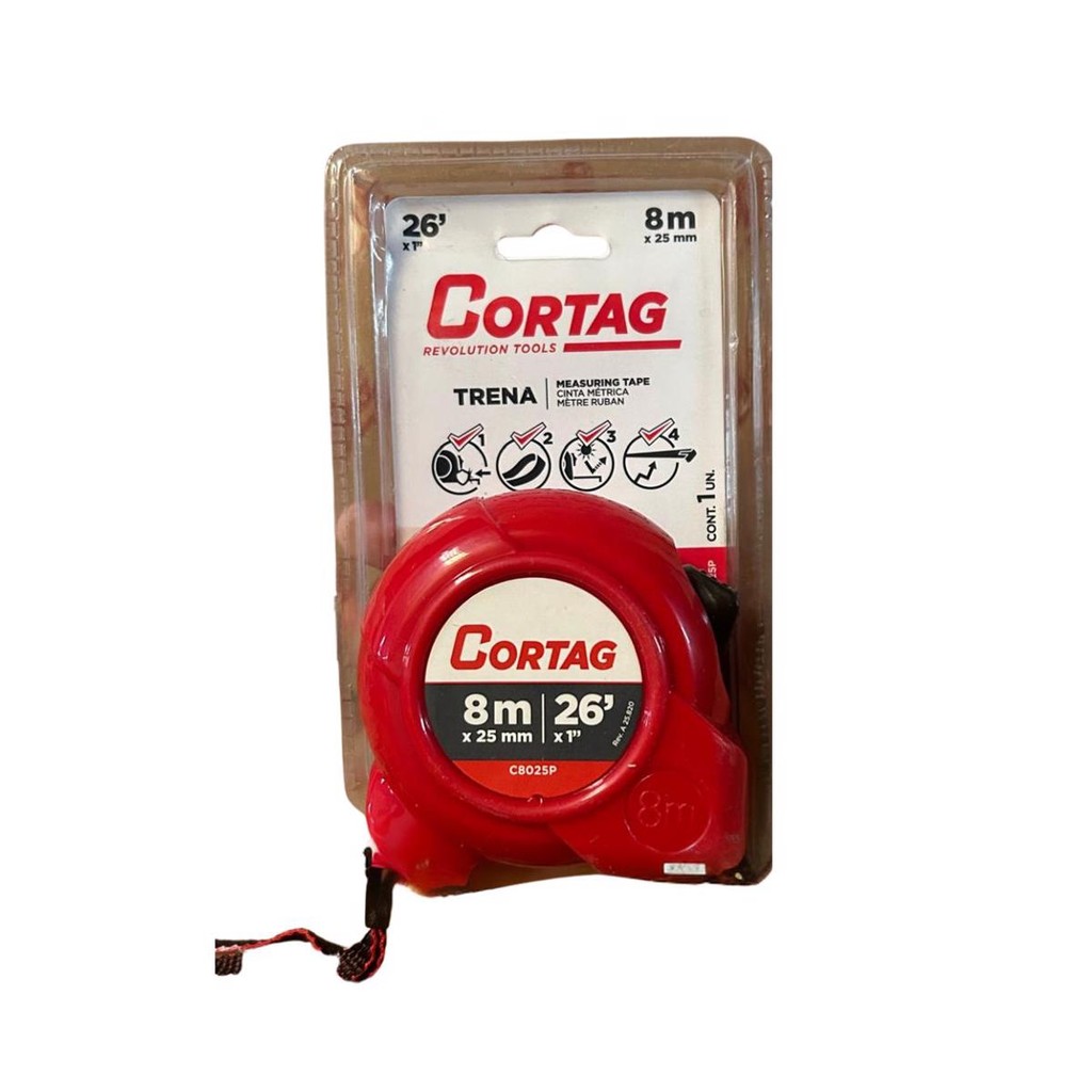 Trena 8m X 25mm Fita Aço Metrica Abs Cortag Profissional em Oferta na Shopee