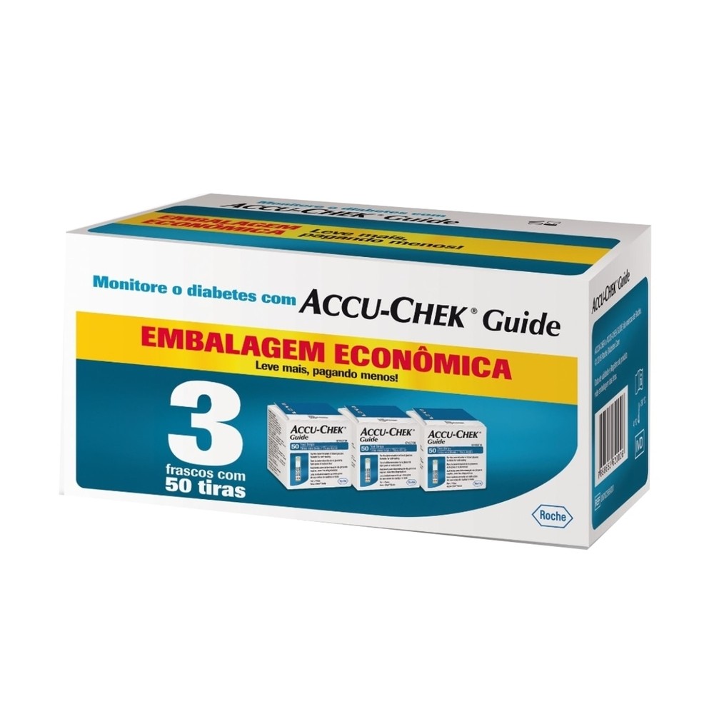 Tiras Accu-Chek Guide 3 Frascos com 50 unidades Leve Mais, Pagando Menos