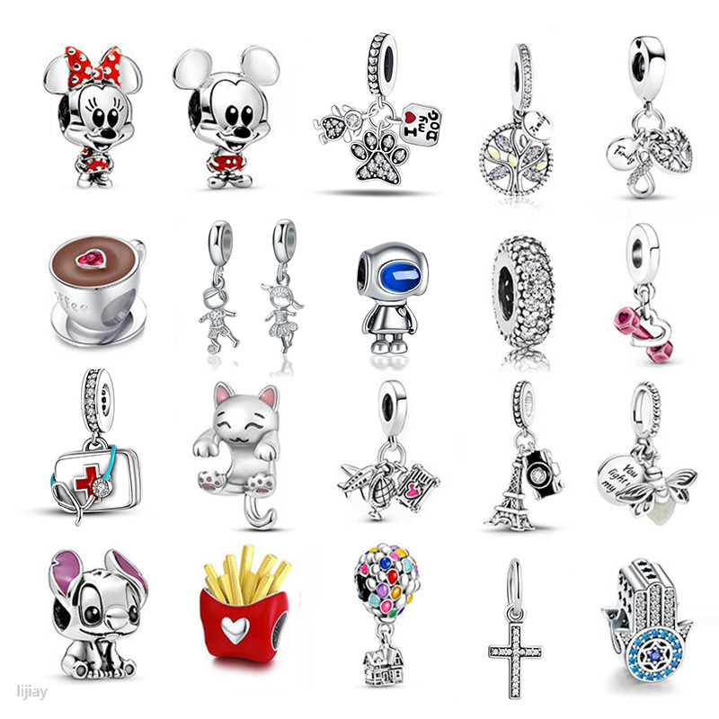 lijiay Berloque Silver Pendants Berloques Robô De Batom Cartoon Palma De Gato Encantos Para Pulseira Acessórios