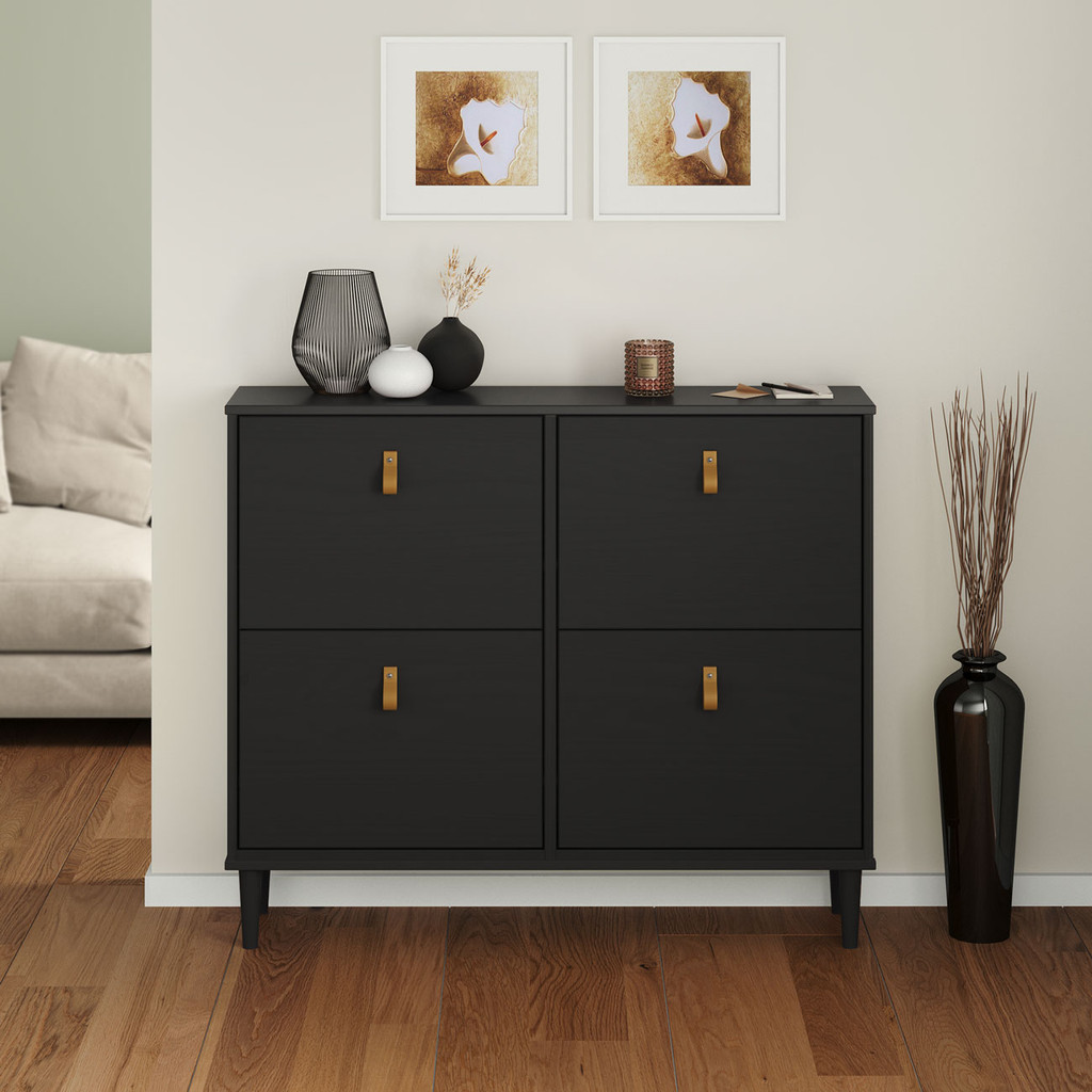 Sapateira Preta Madeira Horizontal Organizadora 4 Portas Mikka em Oferta na Shopee