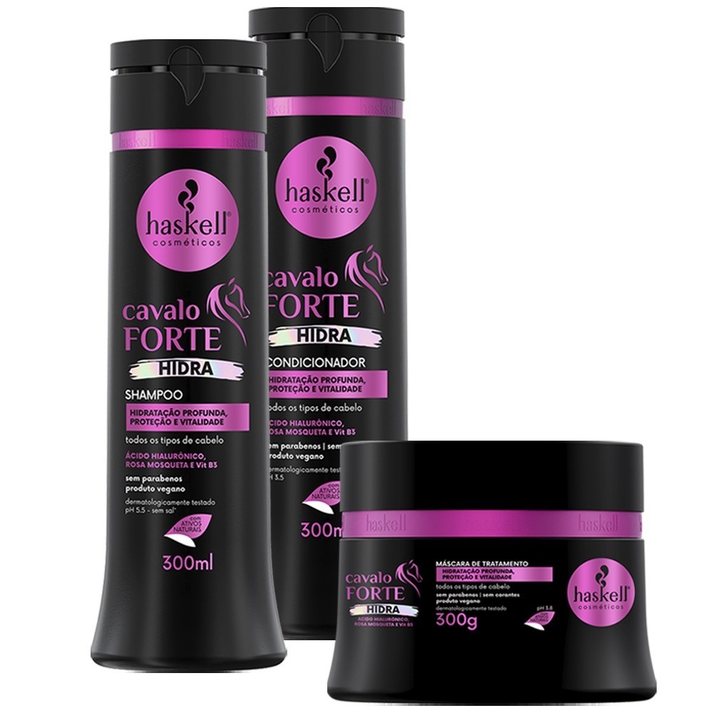 Kit Haskell Cavalo Forte Hidra Shampoo Condicionador Masc 300ml