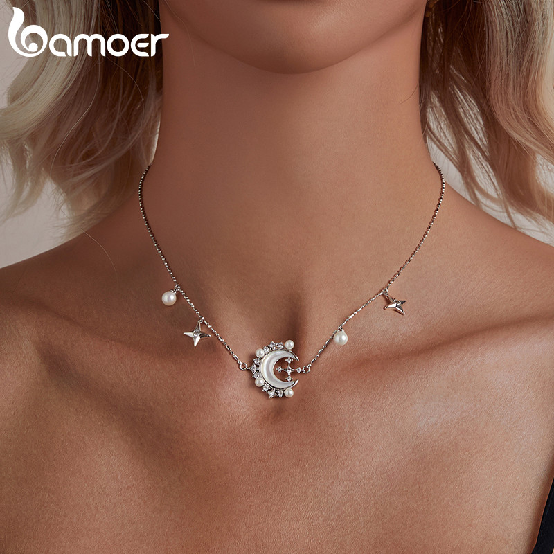 Colar Bamoer Moon Design Estilo Coreano Banhado A Cobre Ouro Branco Presente Para Mulheres - Fashion Accessories