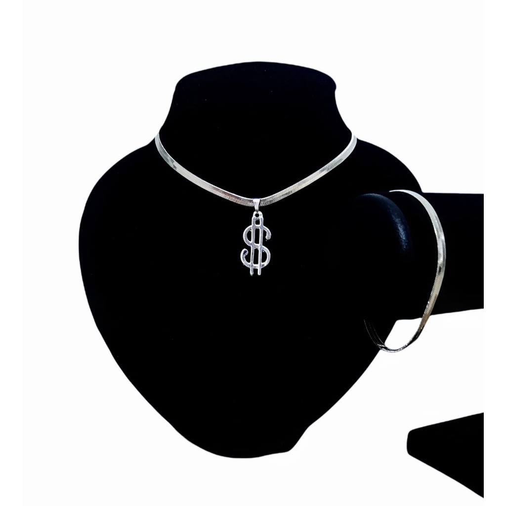 Kit Feminino cifrão Colar E Pulseira Laminada Banhado a Prata 925 (Envio Rápido) lindo em Oferta na Shopee