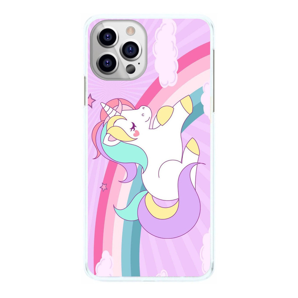 Capinha Poney Unicórnio De Lado Arco Iris Rosa Capa de Celular
