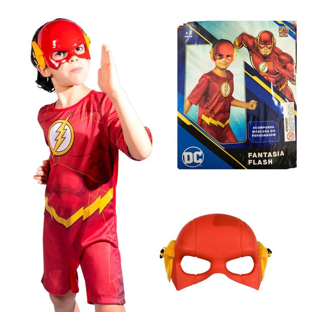 Fantasia The Flash Infantil Para Menino Curta Com Máscara em Oferta na Shopee