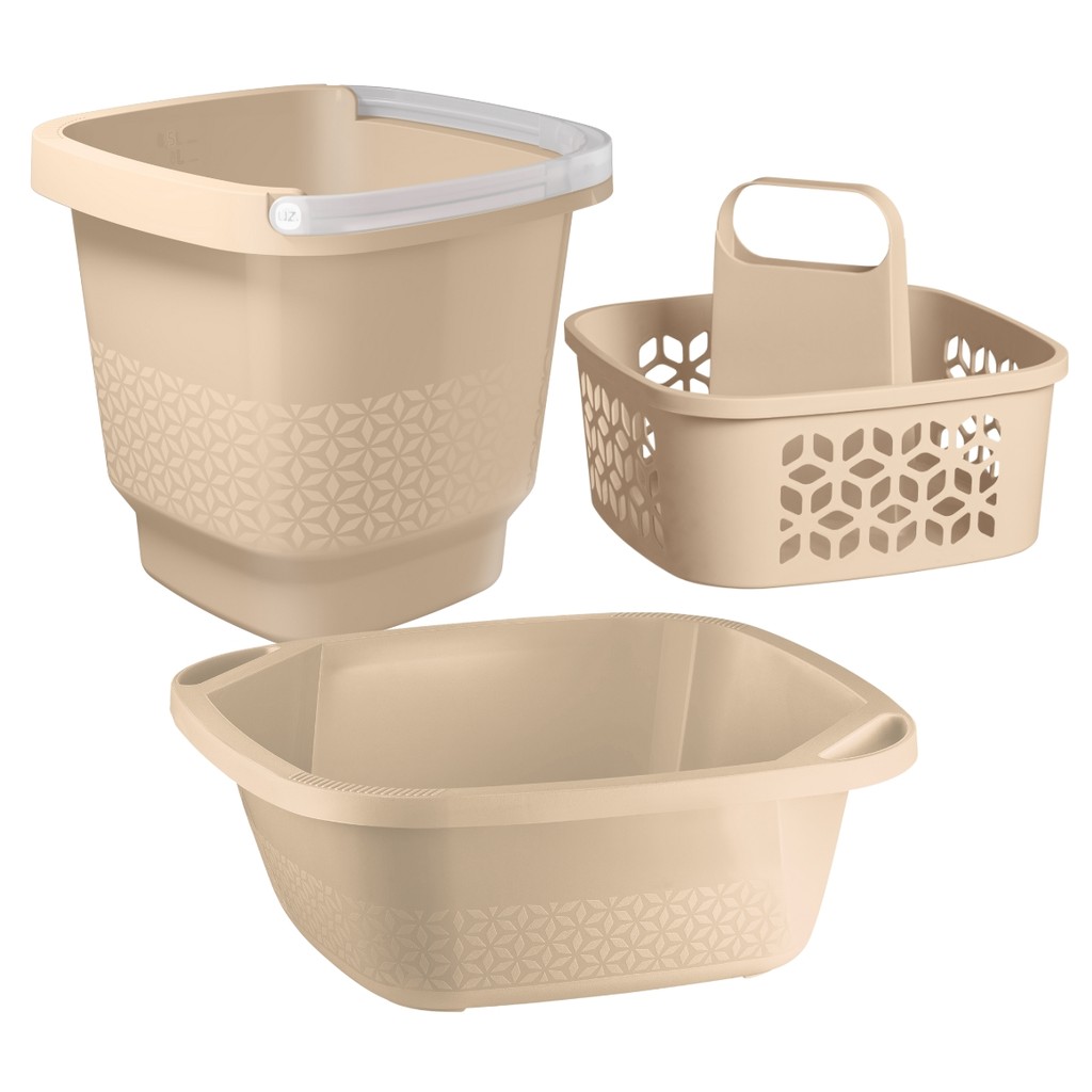 Kit Lavanderia Multiuso Balde 12L + Bacia 8,5L + Cesto Balaio Organizador Limpeza Casa Uz - Cores