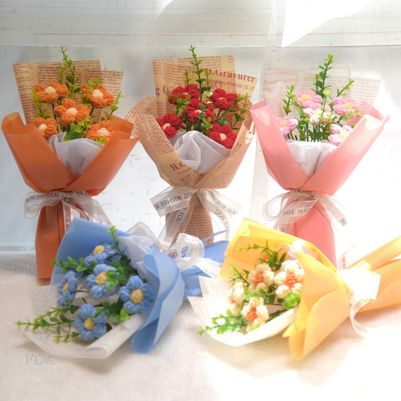 FDK Buquê De Flores De Crochê Artificial Girassol Aniversário Dia Dos Namorados Finalizado Formatura Casamento Presentes Do Das Mães em Oferta na Shopee