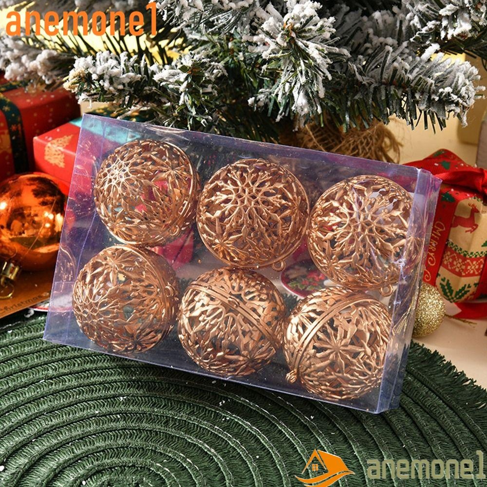 ANEMONE1 6 Unidades De Bolas De Enfeite De Glitter De Natal , Pingentes De Bola De Plástico Dourado , Multicolorido Oco Vermelho Decorativo Decoração De Árvore Ano Novo