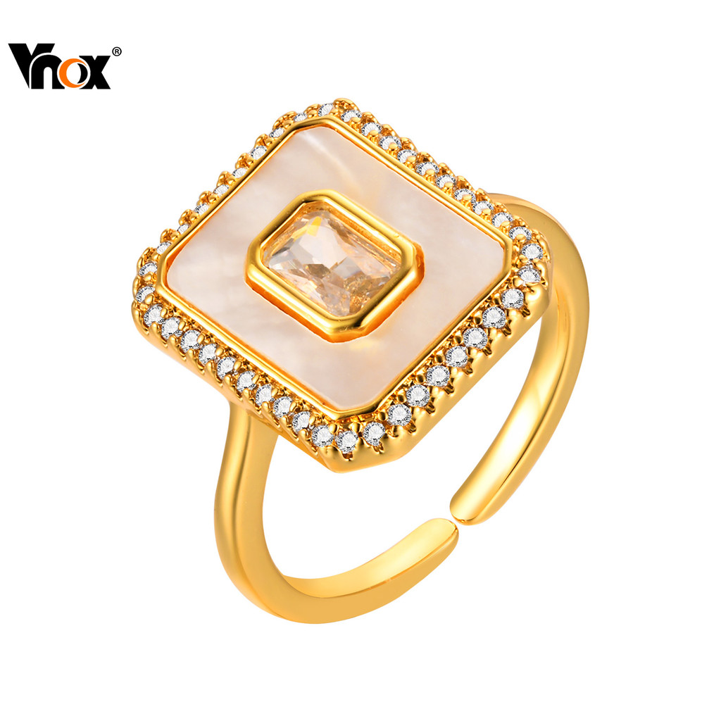 Anéis De Zircão Branco Vnox Para Mulheres , Ajustáveis Abertos Em Ouro 18k , Casamento De Noivado , Uso Diário Hipoalergênico , Joias Da Moda , Presente De Aniversário