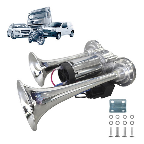 Buzina 2 Cornetas Caminhão Trem Carro C/ Rele Compressor 12v em Oferta na Shopee