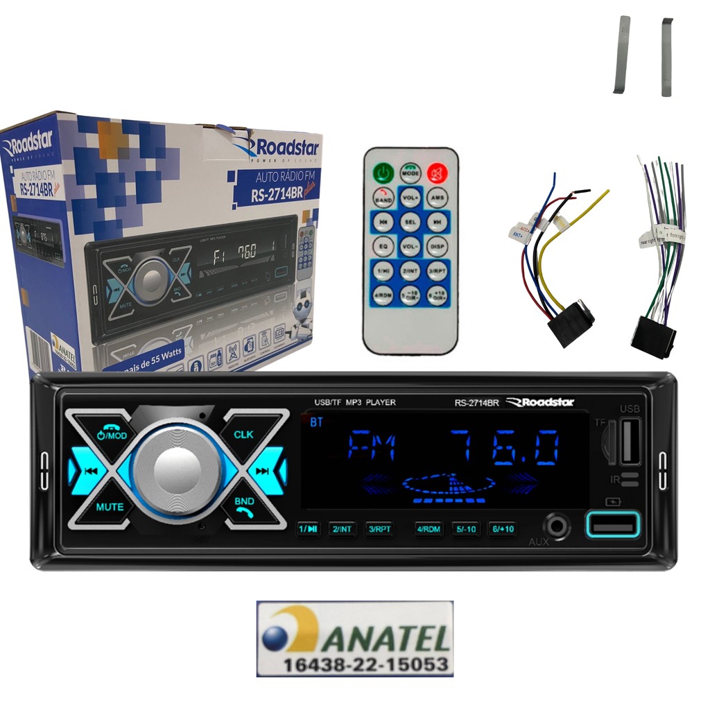 Auto Rádio Roadstar RS-2714BR Plus Som Carro Bluetooth USB Controle Automotivo 1 din Universal em Oferta na Shopee
