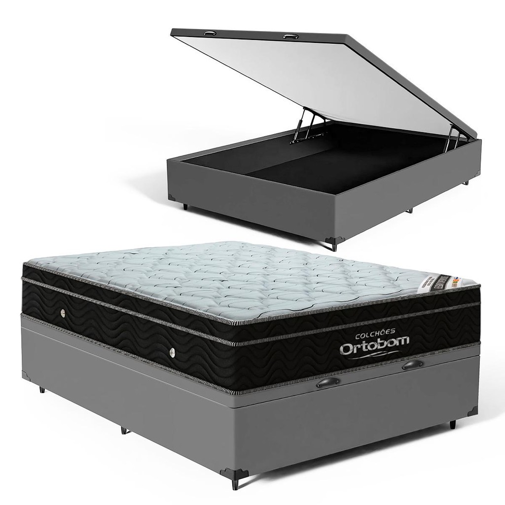 Cama Box Baú com Colchão de Molas Ensacadas Ortobom Elegante Superpocket Pillow In Casal 138cm - Home & Living
