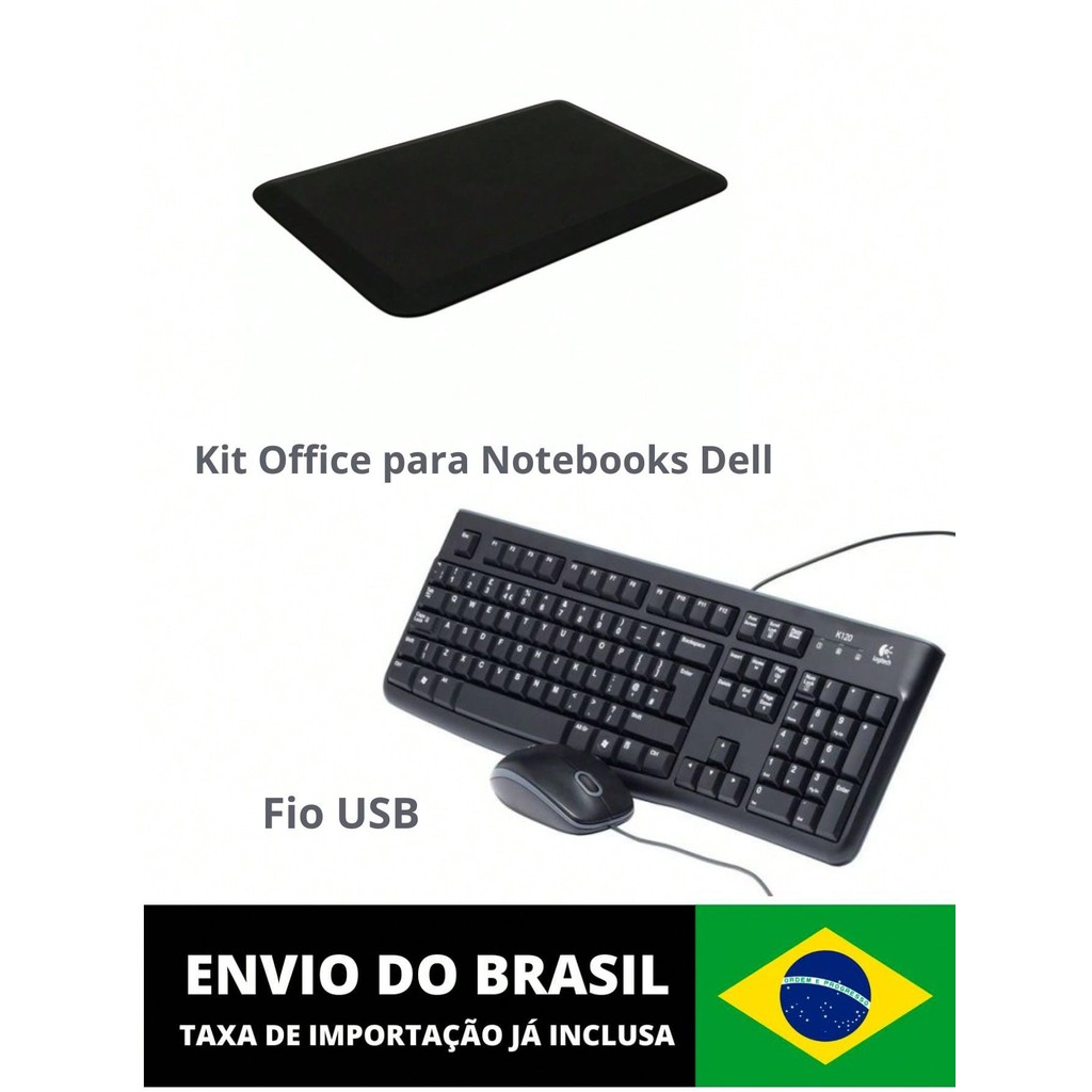 Kit Office Teclado e Mouse Fio USB Com Mouse Pad Compatível com Notebooks Dell