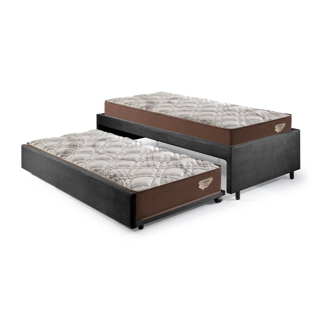 Bicama Box Solteiro 103x208 Suede Preto com 2 Colchões Relax Adorabile Molas Ensacadas Ecoflex