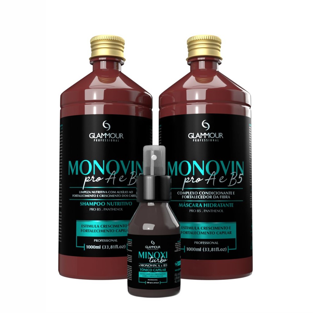 Kit Shampoo Monovin Crescimento Capilar Tratamento Cabelo Antiqueda
