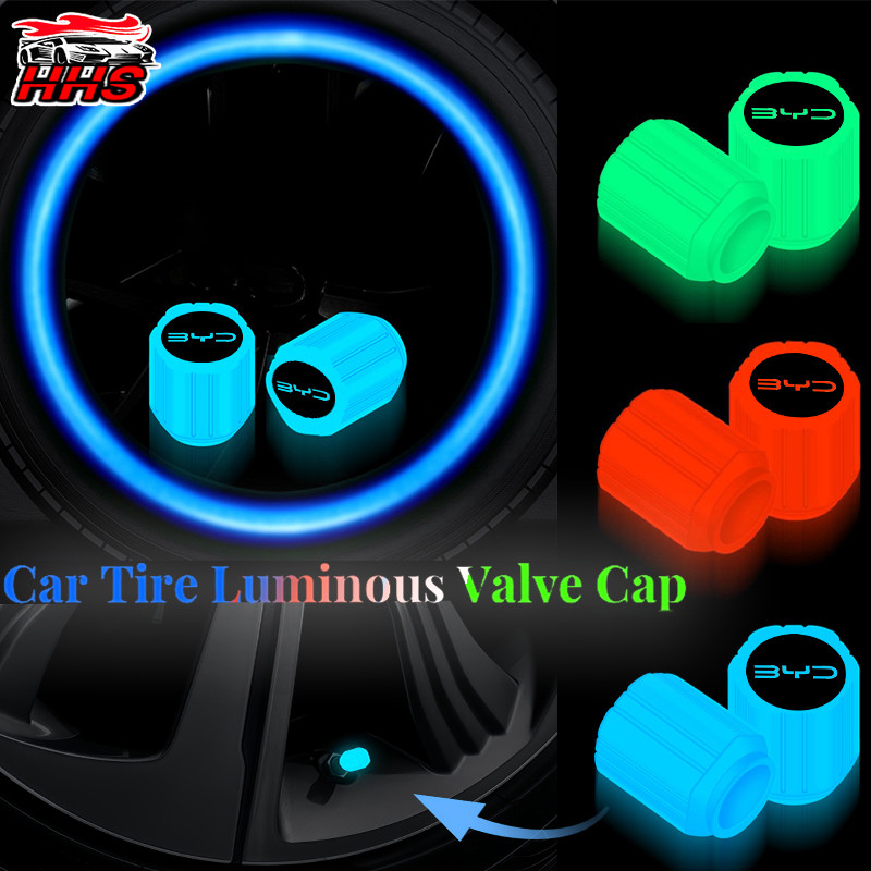 4 Pcs BYD Tampa Luminosa Da Válvula Do Carro Fluorescente Motocicleta Bicicleta Pneu Universal Decoração Para Atto 3 Yuan Plus Song Dolphin Mini Seal U Han EV