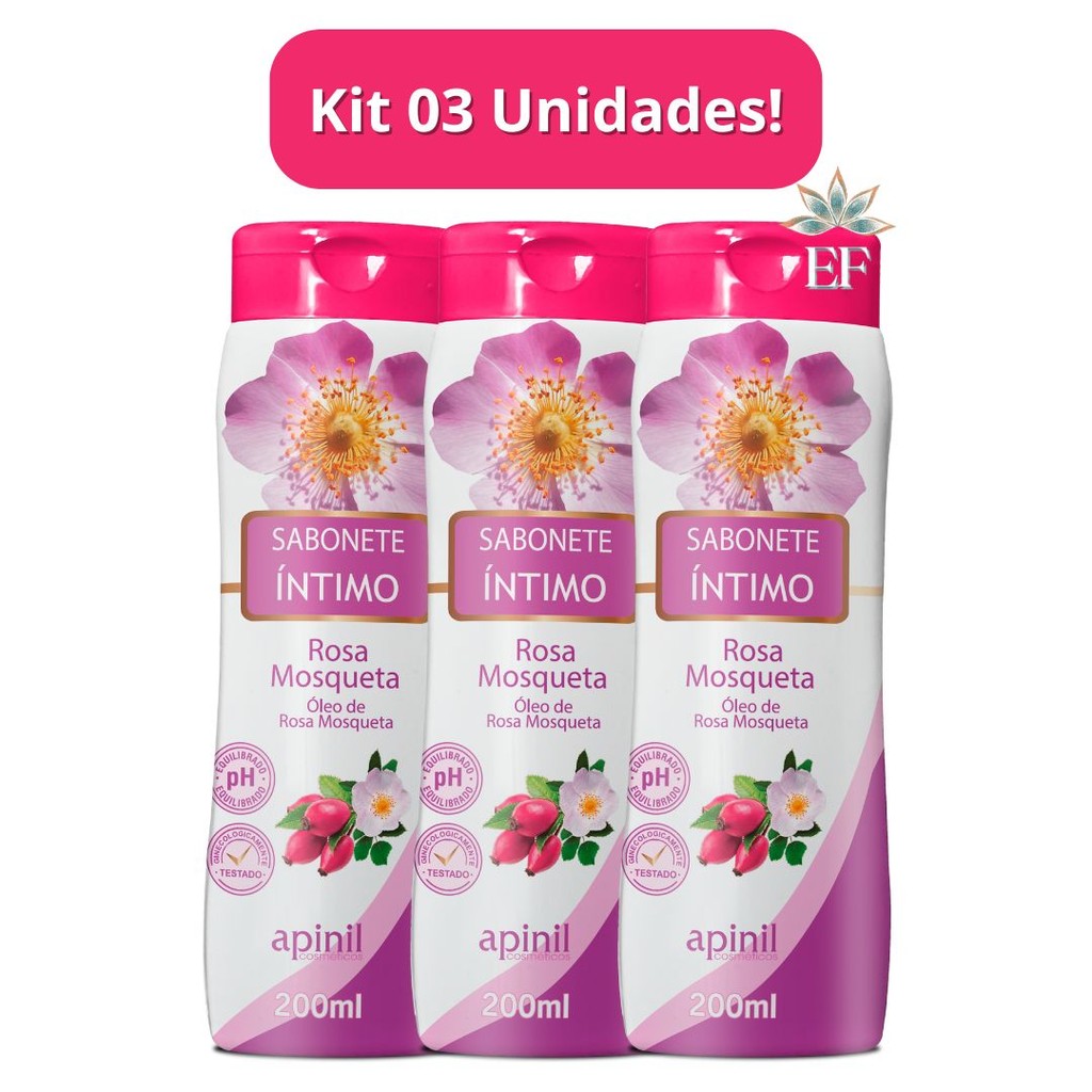 Kit 3 Unidades Sabonete Íntimo ROSA MOSQUETA 200ml Apinil