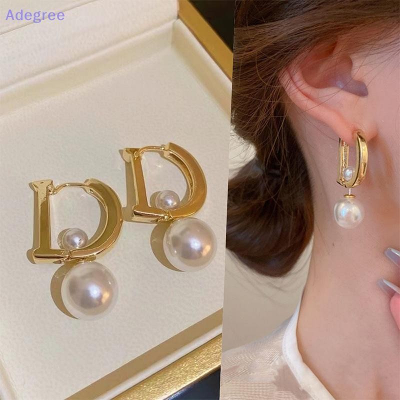 Adegree 1 Par De Brincos Com Pingente De Pérola Para Mulheres E Meninas , Nova Moda Elegante Em Forma De D , Fivela Geom