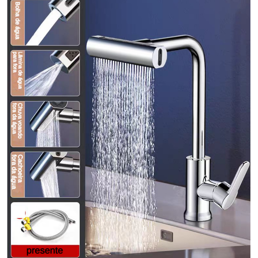 Torneira De Cozinha  Água 4 Jatos Torneira Tubo Flexível Parede Cozinha para Pia de Cozinha Gourmet Flexível Inox Metal em Oferta na Shopee