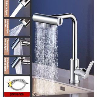 Torneira De Cozinha  Água 4 Jatos Torneira Tubo Flexível Parede Cozinha para Pia de Cozinha Gourmet Flexível Inox Metal