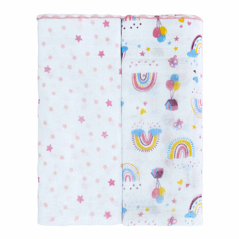 Kit Toalha Fralda Bublim Luxo Festonê Arco-Íris - 2 Peças em Oferta na Shopee