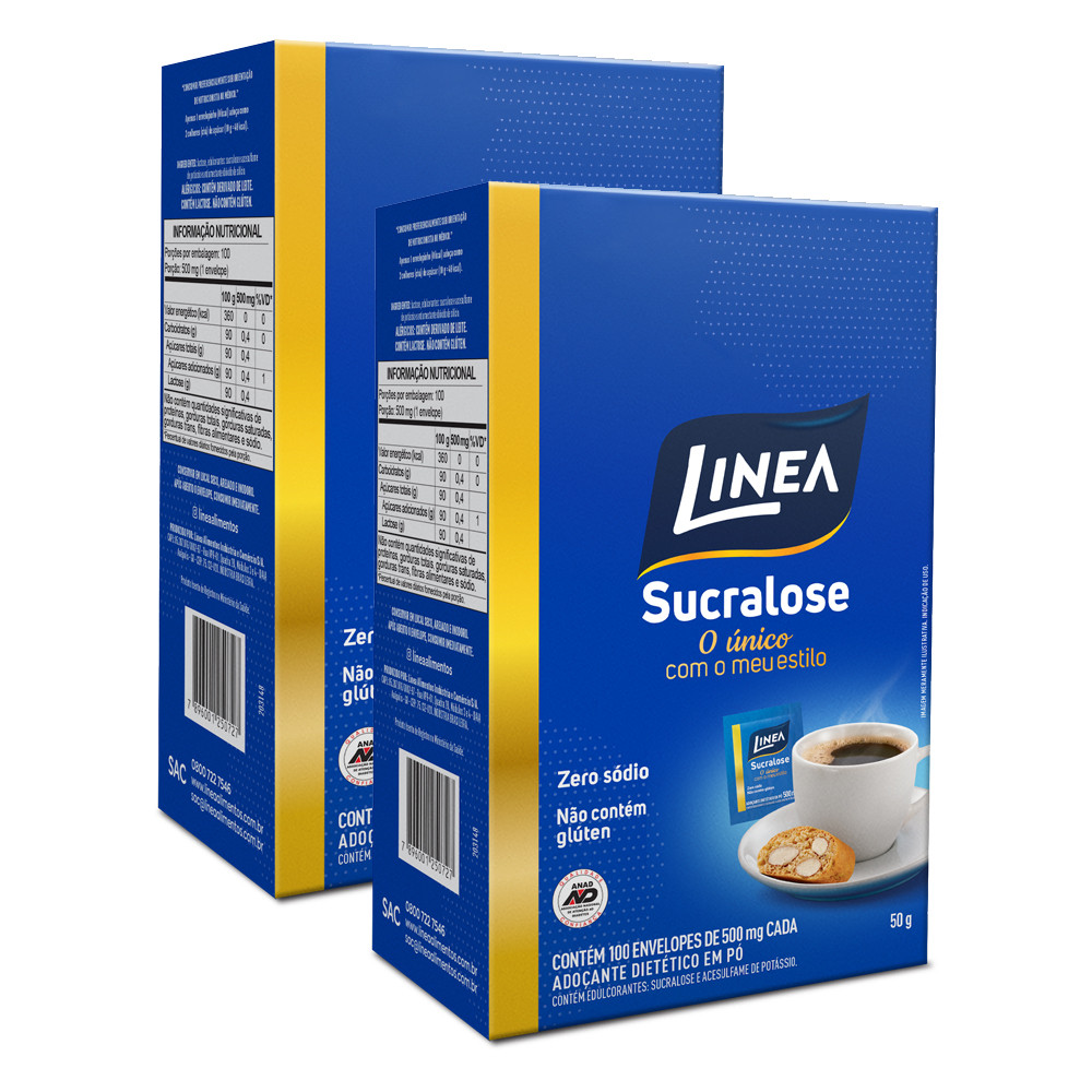 Kit 2 Adoçantes em pó Sucralose Linea 100 Sachês de 500mg em Oferta na Shopee