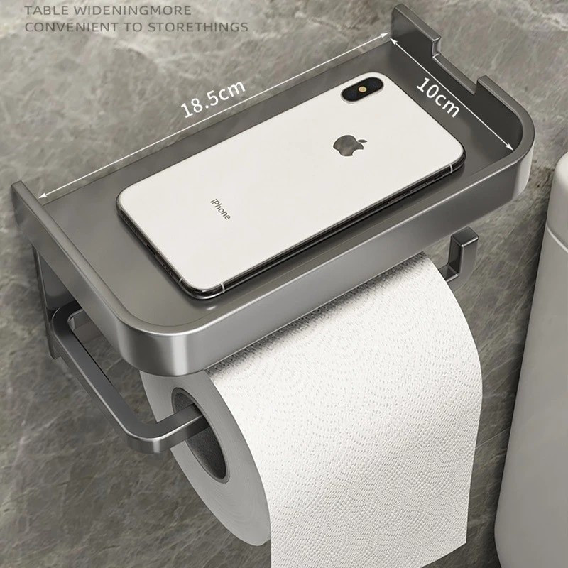 Suporte Papel Higiênico Metal Apoio Para Celular Premium Fixo na Parede Sem Furos Porta Papel