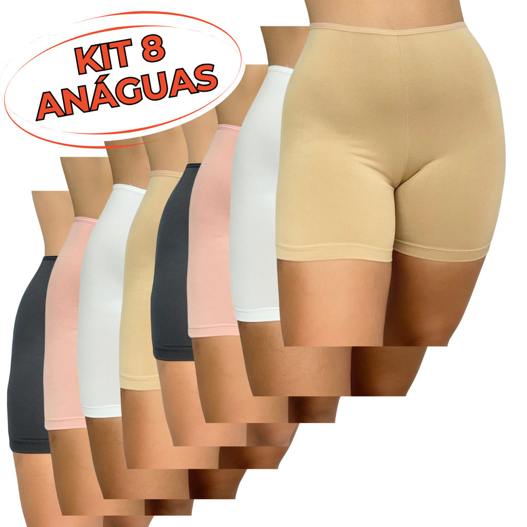 KIT 8 Anágua Segunda Pele Liso Feminina Short Básico