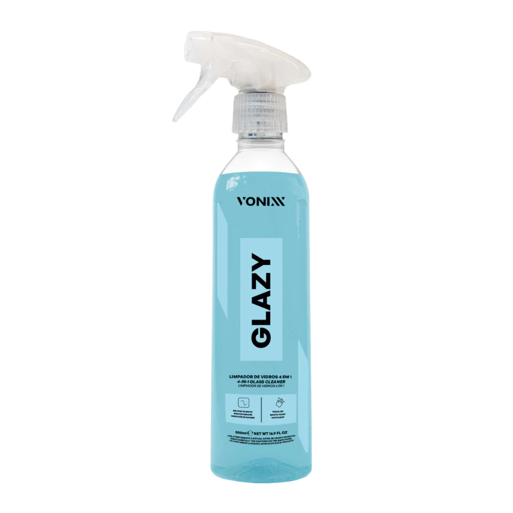 GLAZY 500ML LIMPA VIDROS 4 EM 1 LIMPA PROTEGE CONDICIONA COM REDUTOR DE RISCOS GLAZY VONIXX