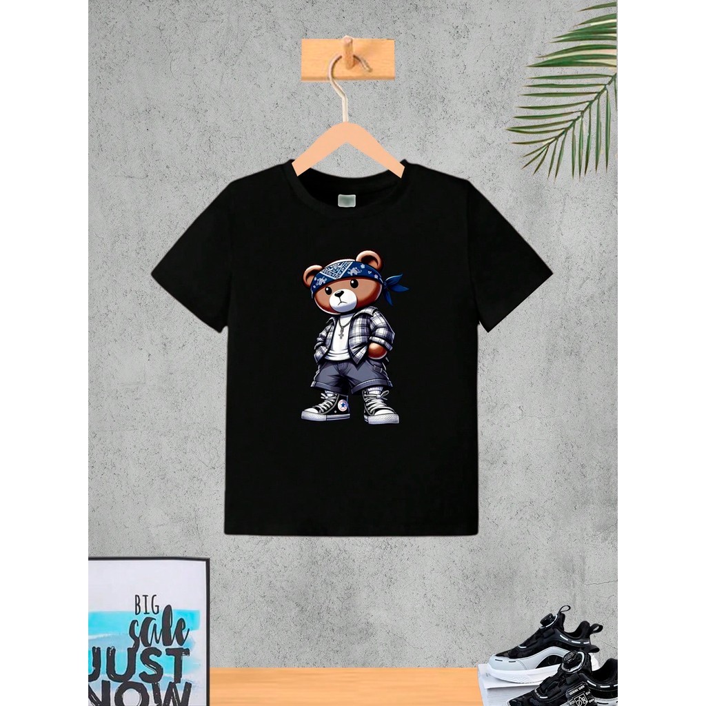 Camiseta Infantil Urso Bandana Menino Roupa Criança Masculino Verão