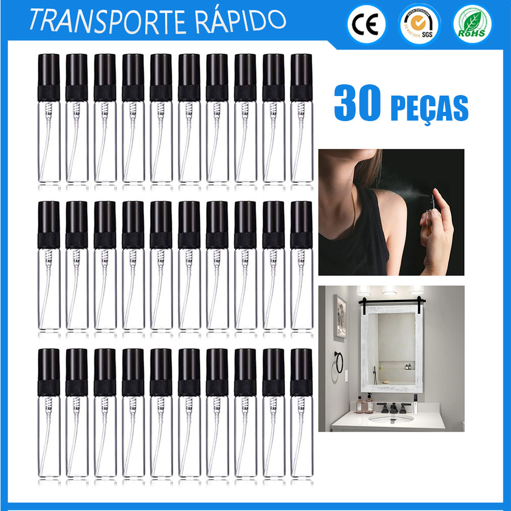 30x Perfume Dispenser Bottle 5ml Portátil Spray Bottle Glass Bottle Black Plastic Nozzle