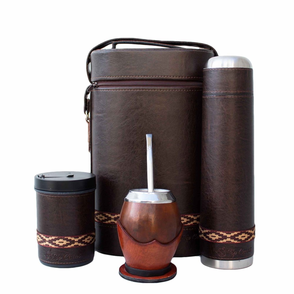 Kit Chimarrão Completo Uruguaio 1 Litro Cuia, Bomba, Mateira, Porta erva e Garrafa Térmica