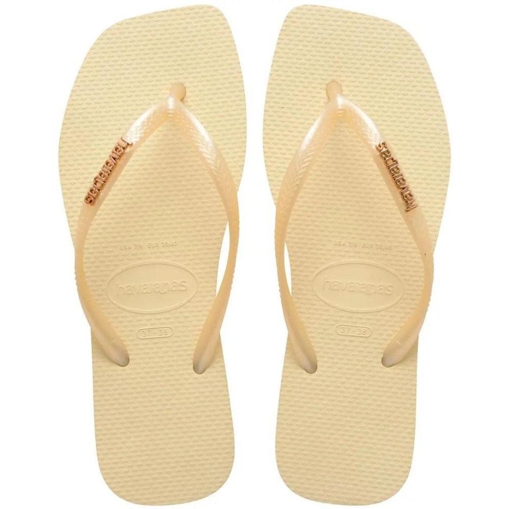 Chinelo Havaianas Slim Square Logo Metallic Feminino - Creme em Oferta na Shopee