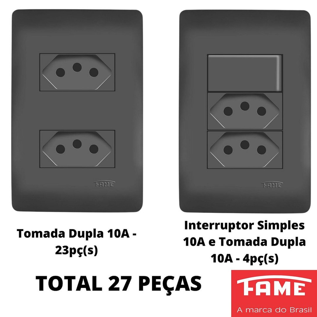 27un Tomadas Interruptores Com Placa 4x2 Habitat Black Preto FAME K47