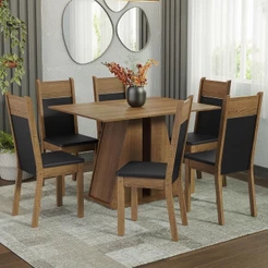 Conjunto Sala De Jantar Mesa Tampo De Madeira 6 Cadeiras Rustic/preto Beverly Madesa Rustic/preto