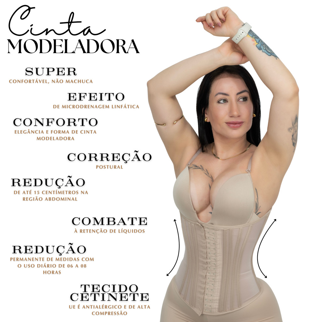 Cinta Modeladora Alta Compressão Tecido Cetinete Duplo 20 Barbatanas
