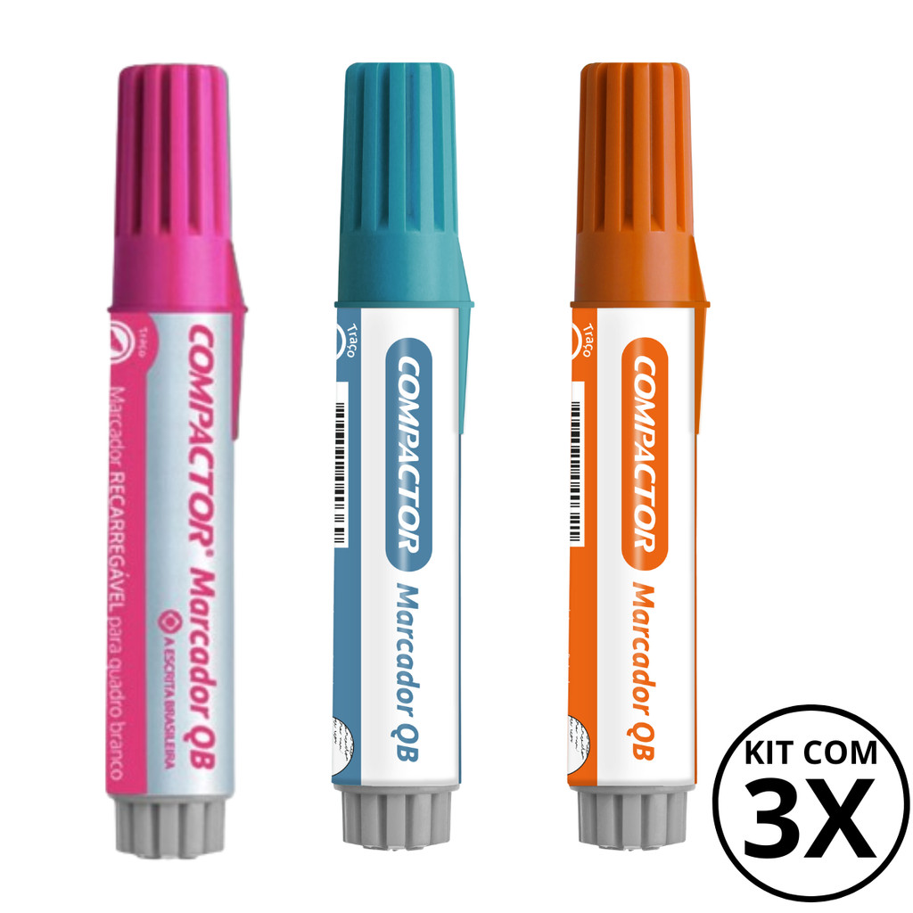 Kit com 3 Marcadores Para Quadro Branco - COMPACTOR COR:ROSA+TURQUESA+LARANJA em Oferta na Shopee