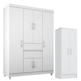 Guarda Roupa Infantil Ecom 2 E Armário Multiuso Viena Branco Brilho - Demóbile em Oferta na Shopee