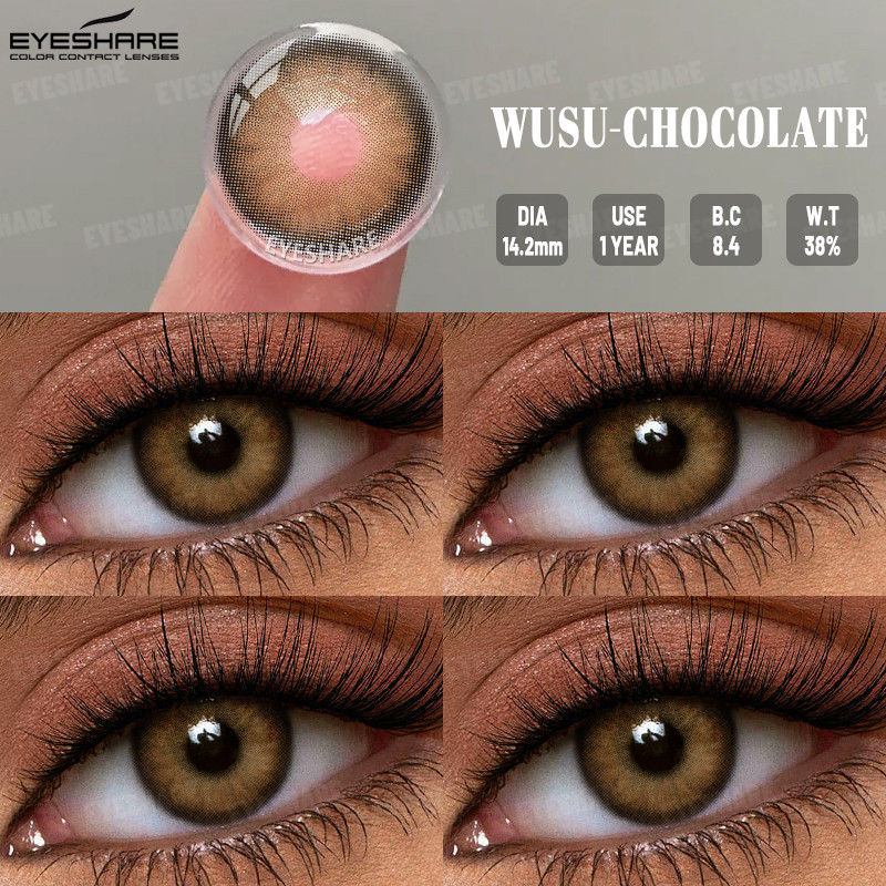 EYESHARE 1 Par De Lentes De Contato Marrom CHOCOLATE Multicoloridas 1 Ano De Uso Com Coloridas Estojo
