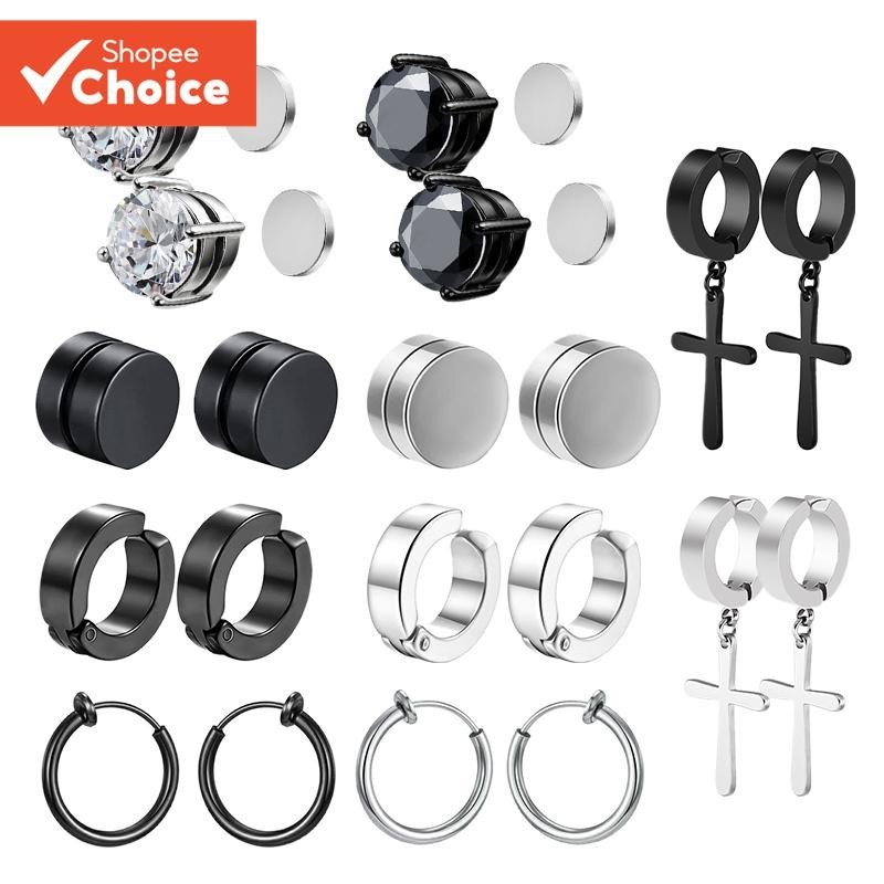 1 Par De Brincos De Clipe De Aço Inoxidável Sem Piercing CZ Zircon Punk Joias Magnéticas Para Homens E Mulheres