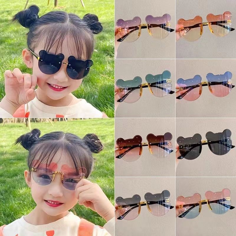 Moda Gradiente Cor Urso Óculos De Sol Bonito Uma Peça Crianças Proteção UV Para Meninos Meninas