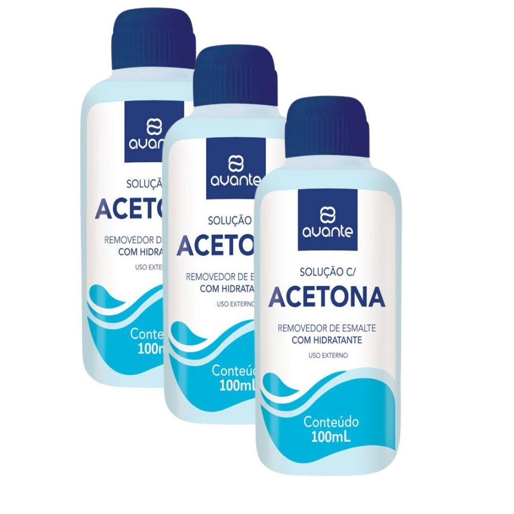 Kit 3 Acetona Avante Removedor de Esmalte com Hidratante 100ml - Beauty