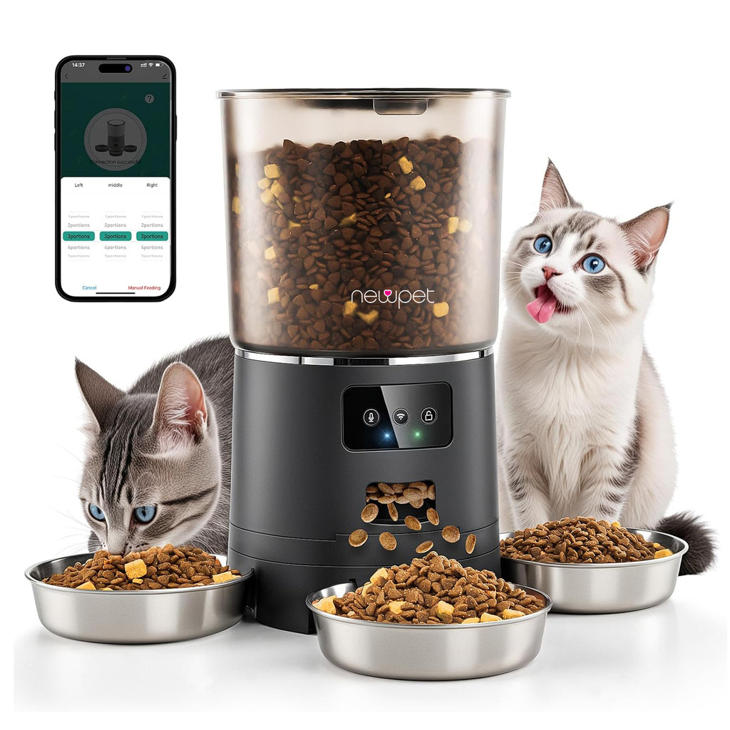 Newpet 6L Alimentador automático para 3 Gato Cão alimentador cronometrado dispensador  par...