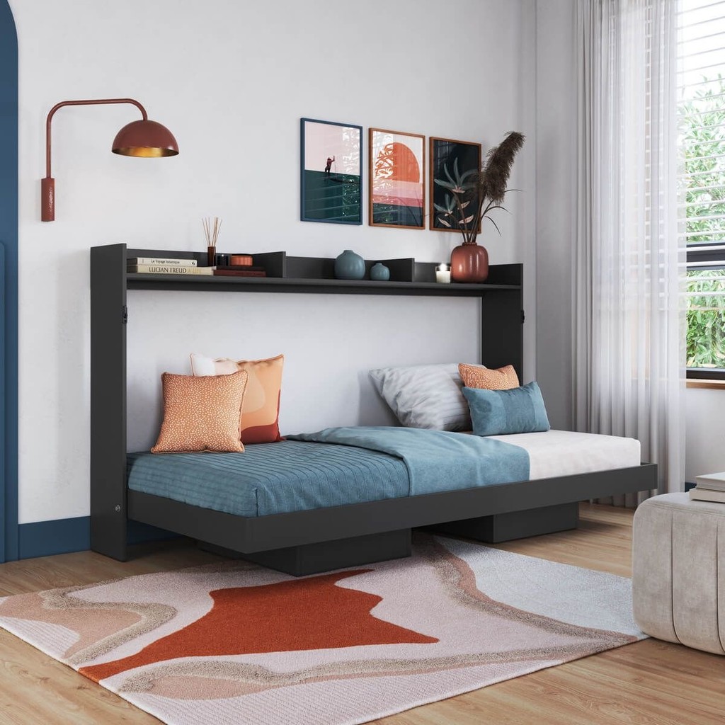 Cama Solteiro Juvenil Articulável Horizontal 80 Hanover  Grafite - Home & Living