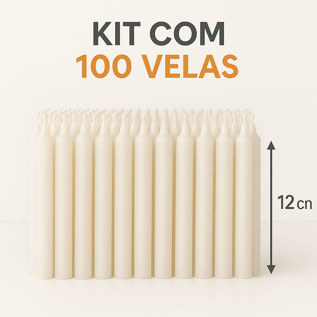 Kit 100 Velas Palito Branca Parafina Pura Queima Prolongada