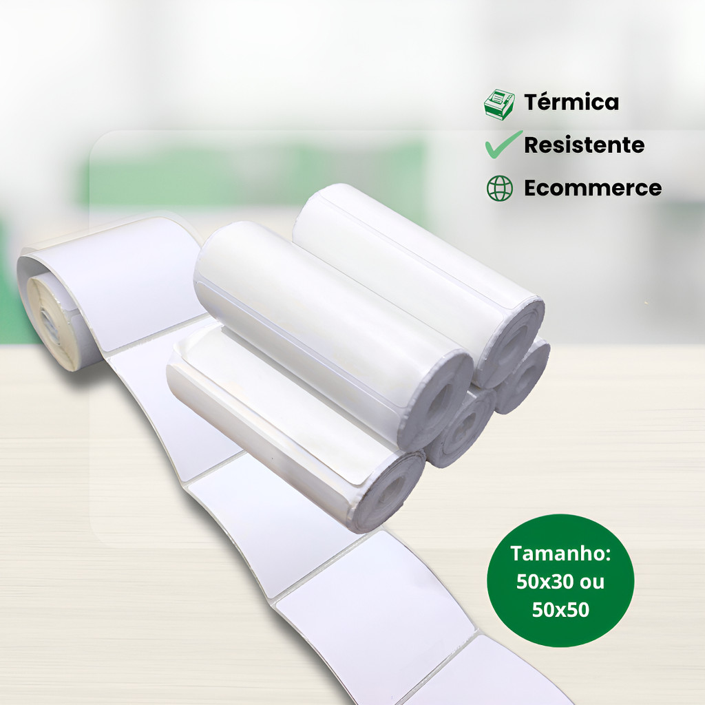 5x Bobina Etiqueta Branca Termica 50mm Adesiva Segmentada em Oferta na Shopee
