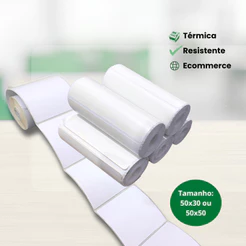 5x Bobina Etiqueta Branca Termica 50mm Adesiva Segmentada
