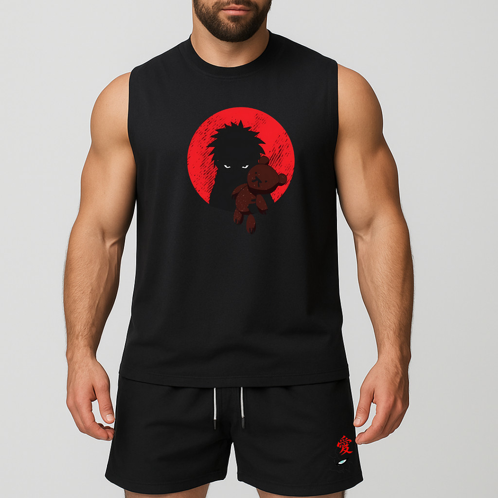 conjunto regata oversized e short de tactel de academia másculino estampada gaara com urso